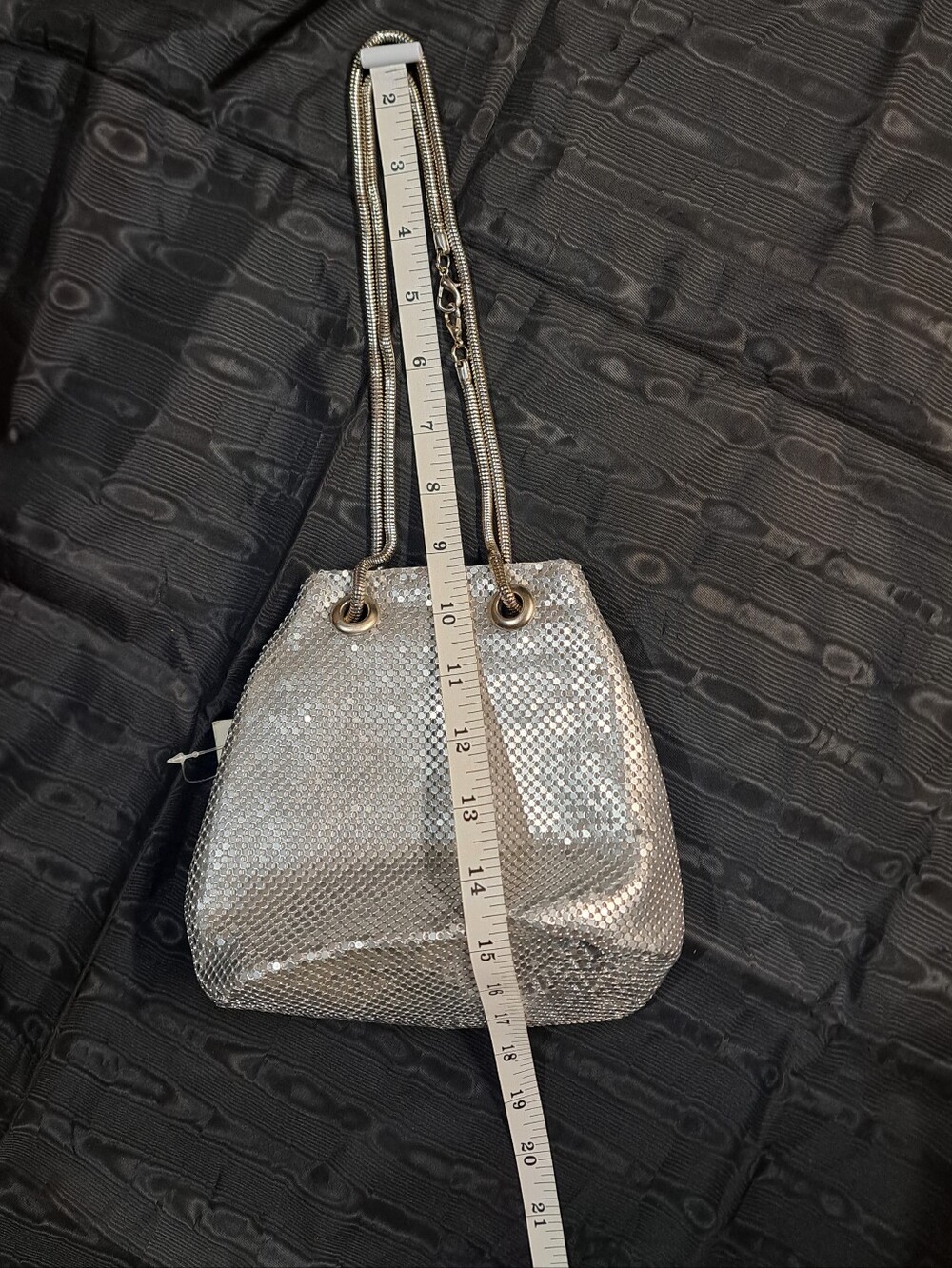 Silver Mesh Drawstring Crossbody Purse - Picture 11 of 11